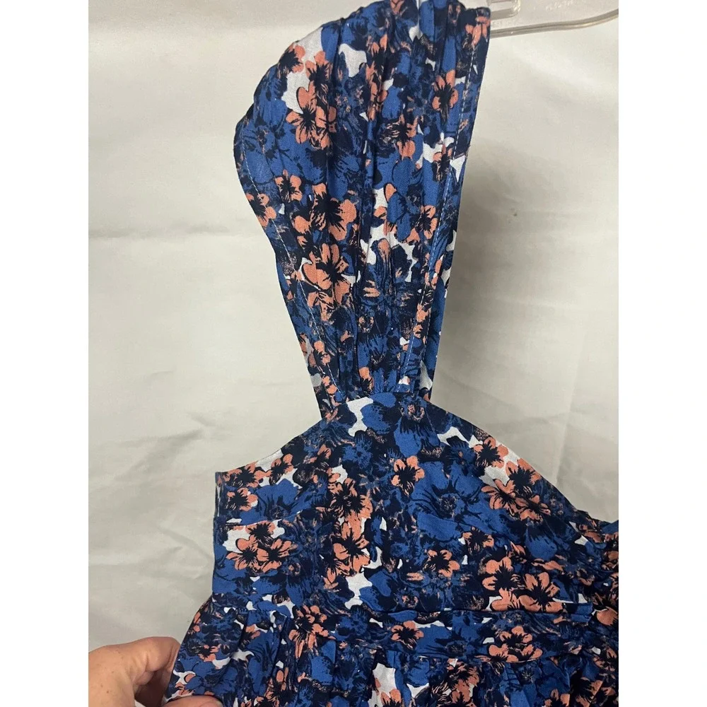 Free People NWT Women's Pattern Play Mini Dress Blue Floral Print Linen Blend- M
